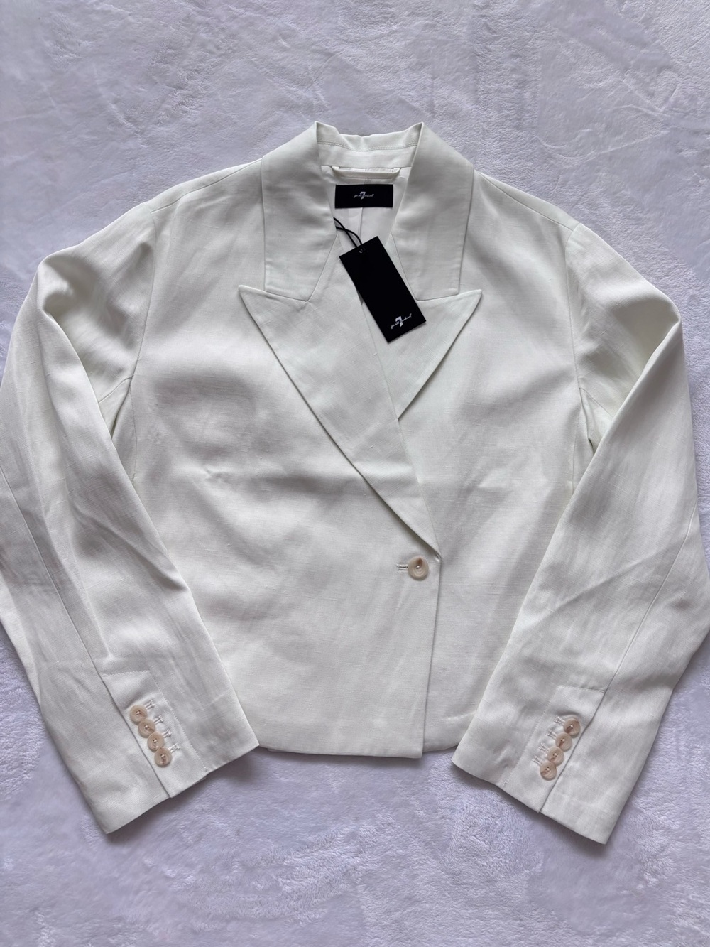 7 FOR ALL MANKIND Long Sleeve Oversized Linen Blend Cropped Ivory Blazer--NWT--S - Picture 6 of 15